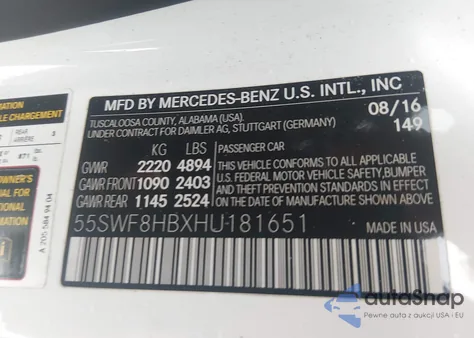 2017 Mercedes-Benz Amg C 63 S from USA, damaged, VIN 55SWF8HBXHU181651